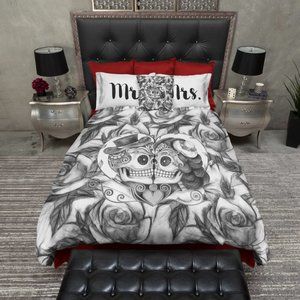 Queen Mr & Mrs Skull Bedding Set